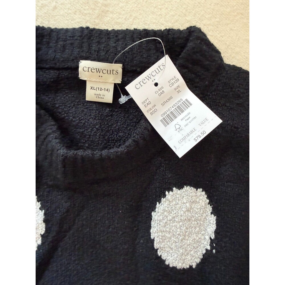 NEW w/ tags JCrew Factory Girls' black sweater with silver polka dots size 12-14 - Picture 3 of 5